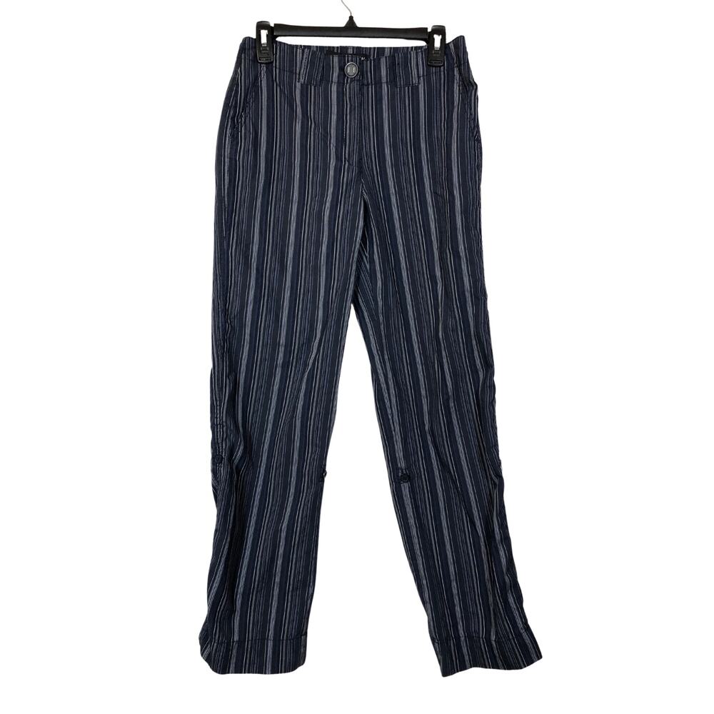Navy Blue Striped Pants Convertible Hem Full to Cropped Bianca Nygard Vintage